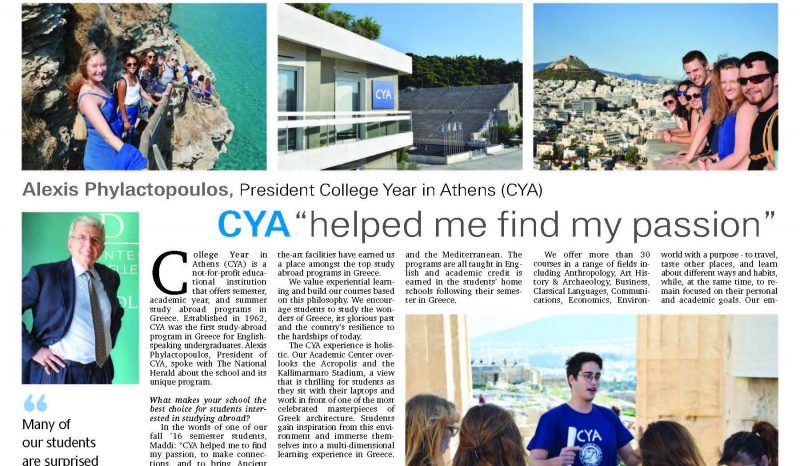 National Herald : Study Abroad in Greece Special Issue National Herald 2017 CYA article e1505831339988