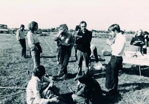 Kimon Giocarinis with students on the school’s trip to Northern Greece in fall semester 1977